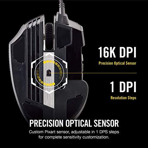 Corsair Scimitar Pro RGB - Ratón para juegos MMO - Sensor óptico de 16.000 PPP - 12 botones laterales programables - Negro