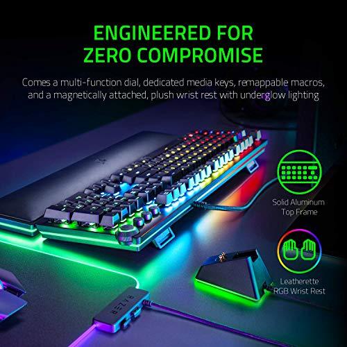 Tastiera da gioco Razer Huntsman Elite: Tastiera veloce - Tasti ottici a scatto - Illuminazione Chroma RGB - Poggiapolsi magnetico - Tasti multimediali e quadrante dedicati - Nero classico