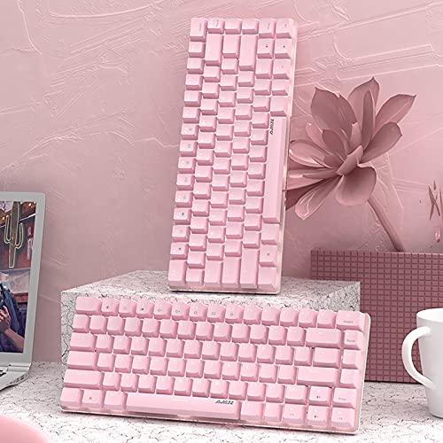 AJAZZ AK33 Clavier mécanique filaire, clavier de jeu mécanique compact de 82 touches avec touches anti-fugue, petit et portable (rose, interrupteur rouge)