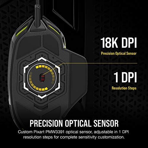 Corsair Nightsword RGB - komfortowa mysz z regulacją wydajności FPS/MOBA z podświetleniem RGB LED, 18000 DPI, czarna