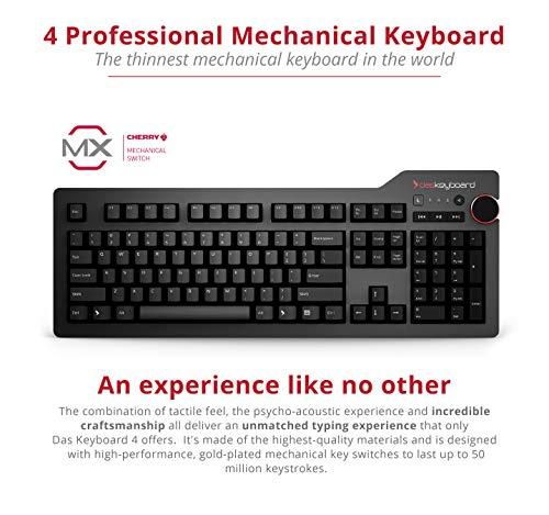Das Keyboard 4 Tastiera meccanica professionale a filo, interruttori meccanici Cherry MX Brown, hub USB 3.0 a 2 porte, manopola del volume, piano in alluminio (104 tasti, nero)