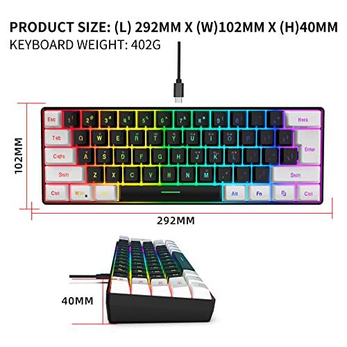 SNPURDIRI 60% Wired Gaming Keyboard, RGB Backlit Membrane Keyboard But Mechanical Feeling,Ultra-Compact Mini Waterproof Keyboard for PC Computer Gamer White and Black