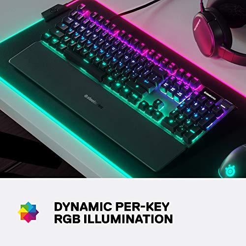 SteelSeries Apex 5 Hybrid Mechanical Gaming Keyboard - podświetlenie RGB dla poszczególnych klawiszy - ramka ze stopu aluminium lotniczego - wyświetlacz OLED Smart Display (Hybrid Blue Switch)