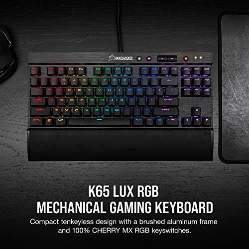 Corsair K65 LUX RGB Teclado mecánico compacto - USB Passthrough y controles multimedia - Lineal y silencioso - Cherry MX Red - Retroiluminación LED RGB