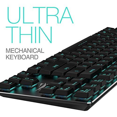 Teclado mecánico HAVIT Backlit Wired Gaming Keyboard Extra-Thin & Light, Kailh Latest Low Profile Blue Switches, 87 Keys N-Key Rollover (Black)