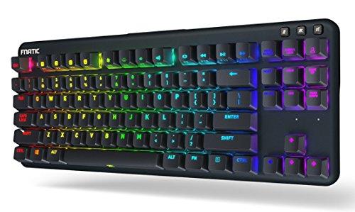 Fnatic miniSTREAK - Teclado mecánico para juegos con retroiluminación LED RGB - Interruptores Cherry MX Silent Red - Pequeño y compacto diseño portátil sin teclas - Reposamuñecas ergonómico - Teclado profesional para juegos de esports