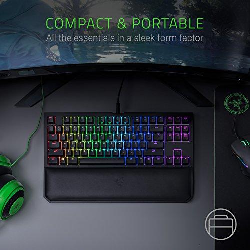 Teclado mecánico para juegos sin teclas Razer BlackWidow TE Chroma v2 TKL: Interruptores de teclas verdes, táctiles y clics, iluminación RGB Chroma, reposamuñecas magnético, macros programables, negro clásico