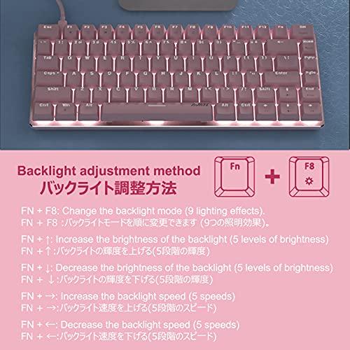 AJAZZ AK33 Clavier mécanique filaire, clavier de jeu mécanique compact de 82 touches avec touches anti-fugue, petit et portable (rose, interrupteur rouge)