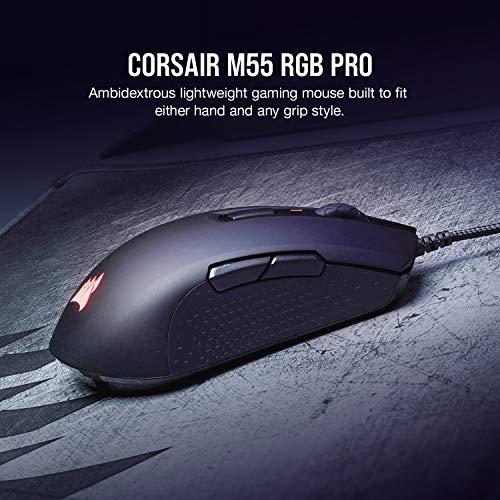 Corsair M55 RGB Pro Wired Ambidextrous Multi-Grip Gaming Mouse - 12,400 DPI capteur réglable - 8 boutons programmables - Black