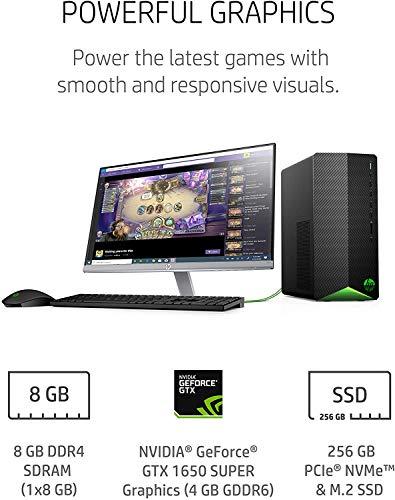 2021 Nuovo computer desktop HP Pavilion Gaming, processore AMD 6-Core Ryzen 5 3500 (Beat i5-9400, fino a 4.1GHz), GeForce GTX 1650 Super 4 GB, 8GB RAM, 256GB PCIe NVMe SSD, mouse e tastiera, Win 10 Home