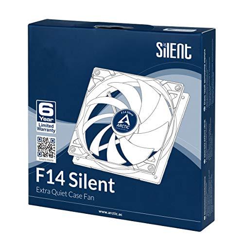 ARCTIC F14 Silent - Ventola per case da 140 mm, ultra silenziosa, motore extra silenzioso, computer, quasi impercettibile, velocità della ventola: 800 RPM - Nero/Bianco