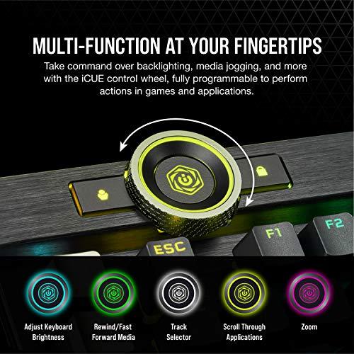 Teclado mecánico para juegos Corsair K100 RGB - Teclas CHERRY MX SPEED RGB Silver - Tecnología AXON Hyper-Processing para un rendimiento 4 veces más rápido - LightEdge RGB de 44 zonas - Tapas de teclado PBT Double-Shot