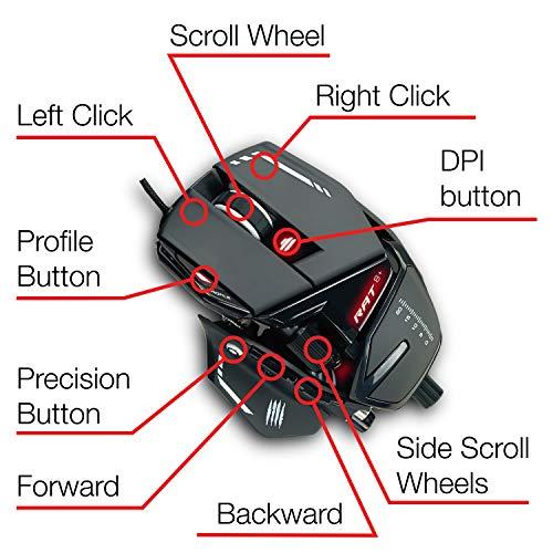 Ratón de juego con cable ajustable Mad Catz R.A.T. 8+ - 16000 DPI - 11 botones programables - 4 perfiles de usuario almacenados directamente - LED RGB personalizable - Apoyos adicionales para la palma y el meñique - Negro