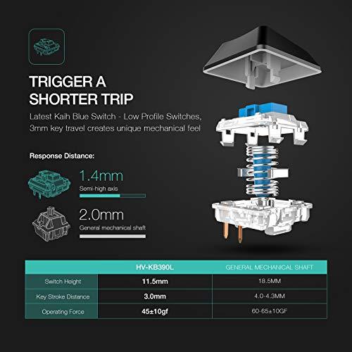 Teclado mecánico HAVIT Backlit Wired Gaming Keyboard Extra-Thin & Light, Kailh Latest Low Profile Blue Switches, 87 Keys N-Key Rollover (Black)