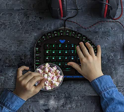 Beastron Aula Excalibur Mechanische Einhand-Gaming-Tastatur, blaue Schalter, per Software anpassbare RGB-Hintergrundbeleuchtung, 8 programmierbare Makro-Tasten und abnehmbare Handgelenkstütze