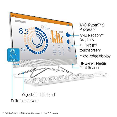 Computer Desktop All-in-One HP da 24 pollici con schermo touchscreen, processore AMD Ryzen 5 4500U, 12 GB di RAM, 512 GB di SSD, Windows 10 Home (24-dp0160, argento)