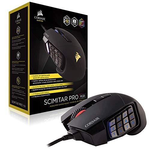 Corsair Scimitar Pro RGB - Ratón para juegos MMO - Sensor óptico de 16.000 PPP - 12 botones laterales programables - Negro