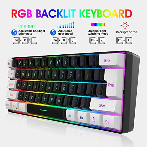 SNPURDIRI 60% Tastiera da gioco cablata, tastiera a membrana retroilluminata RGB ma con sensazione meccanica, mini tastiera impermeabile ultracompatta per PC Computer Gamer bianca e nera