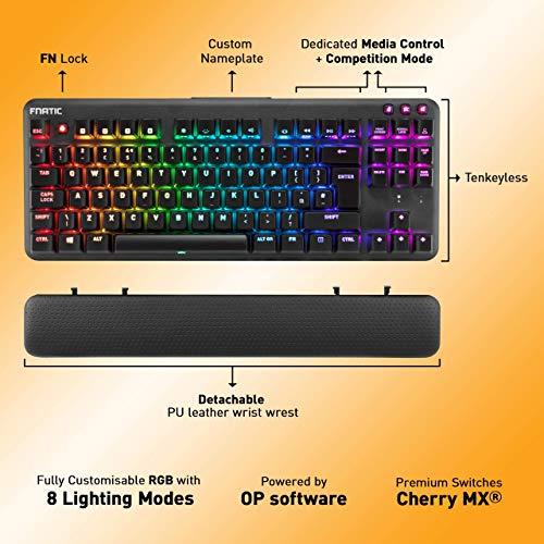 Fnatic miniSTREAK - Clavier mécanique de jeu RVB rétroéclairé par LED - Commutateurs Cherry MX Silent Red - Petit clavier compact portable sans clé - Repose-poignets ergonomique - Clavier de jeu Esports professionnel