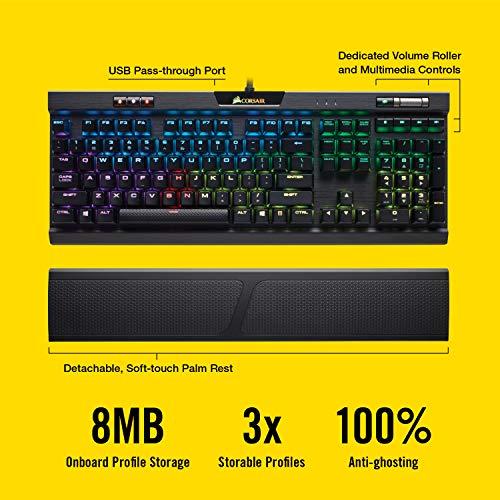 Corsair K70 RGB MK.2 Teclado mecánico para juegos - USB Passthrough y controles multimedia - Lineal y silencioso - Cherry MX Red - Retroiluminación LED RGB (CH-9109010-NA)