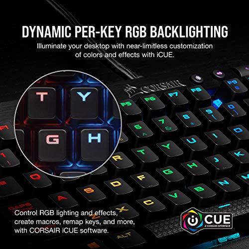 Corsair K65 LUX RGB Teclado mecánico compacto - USB Passthrough y controles multimedia - Lineal y silencioso - Cherry MX Red - Retroiluminación LED RGB