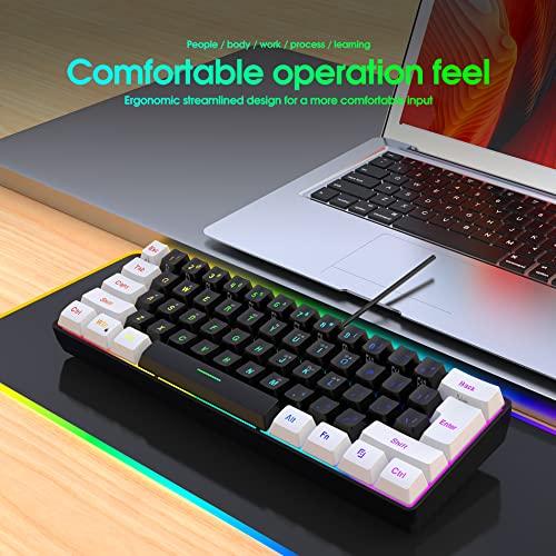 SNPURDIRI Teclado para juegos con cable al 60%, teclado de membrana con retroiluminación RGB pero con sensación mecánica, mini teclado ultracompacto y resistente al agua para PC Gamer Blanco y Negro