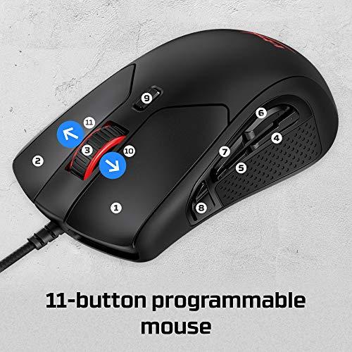 HyperX Pulsefire Raid - Gaming-Maus, 11 programmierbare Tasten, RGB, ergonomisches Design, bequeme seitliche Griffe, softwaregesteuerte Anpassung