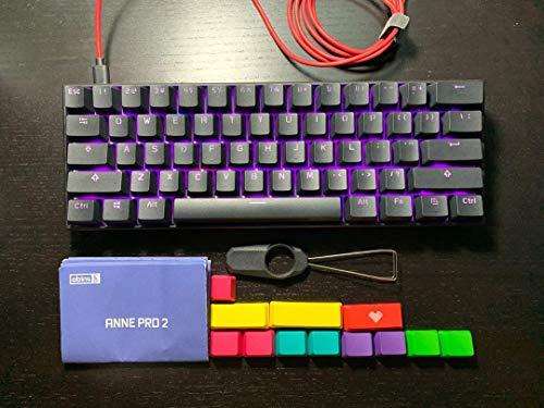 ANNE PRO 2, 60% Teclado mecánico con cable/inalámbrico (Interruptor Gateron rojo/Caja blanca) - Teclas completas programables - Retroiluminación RGB real - Teclas de flecha de toque - Teclas de PBT de doble tiro - NKRO - Batería de 1900mAh