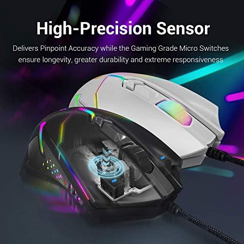 Redragon M601 RGB Gaming Mouse Backlit Wired Ergonomic 7 Button Programmable Mouse Centrophorus with Macro Recording & Weight Tuning Set 7200 DPI for Windows PC (Black)