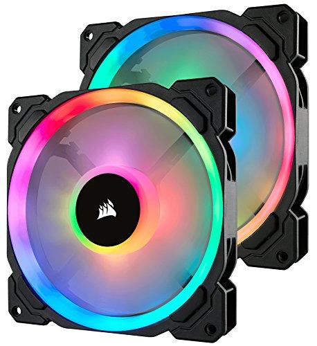 Pack de 2 ventiladores Corsair LL Series LL140 RGB de 140 mm con doble bucle de luz LED RGB PWM y Lighting Node Pro