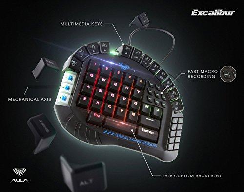 Beastron Aula Excalibur Mechanische Einhand-Gaming-Tastatur, blaue Schalter, per Software anpassbare RGB-Hintergrundbeleuchtung, 8 programmierbare Makro-Tasten und abnehmbare Handgelenkstütze