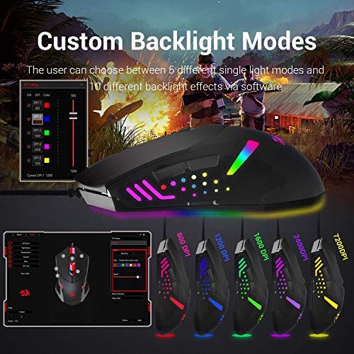 Redragon M601 RGB Gaming Mouse retroilluminato con cavo Ergonomico a 7 pulsanti programmabili con registrazione macro e regolazione del peso 7200 DPI per PC Windows (nero)