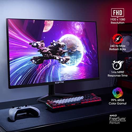 Sceptre 27 pollici 240Hz 1080p Gaming Monitor AMD FreeSync Premium HDMI DisplayPort, Altoparlanti integrati regolabili in altezza Nero canna di fucile (E275B-FWD240)