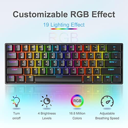 DIERYA DK61E 60% Clavier de jeu mécanique, rétroéclairé RVB, câblé en PBT, étanche Type-C, mini clavier d'ordinateur compact de 61 touches avec toutes les touches programmables (Gateron Optical Red Switch)