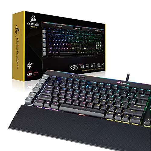 Corsair K95 RGB Platinum Teclado mecánico para juegos - 6 teclas macro programables - USB Passthrough y controles multimedia - Velocidad Cherry MX más rápida - Retroiluminación LED RGB - Acabado negro