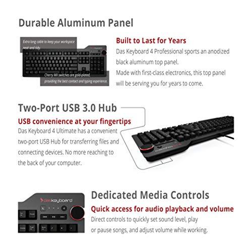 Das Keyboard 4 Tastiera meccanica professionale a filo, interruttori meccanici Cherry MX Brown, hub USB 3.0 a 2 porte, manopola del volume, piano in alluminio (104 tasti, nero)