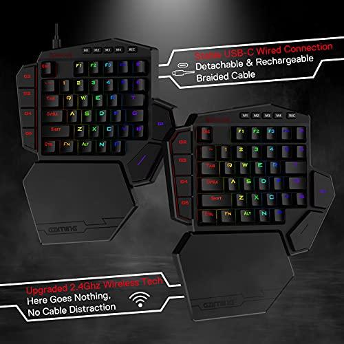 Redragon K585 DITI Clavier mécanique sans fil à une main, clavier de jeu 42 touches 2.4Ghz RGB 40% avec 7 touches macro intégrées, support de poignet détachable, batterie durable (interrupteur bleu)