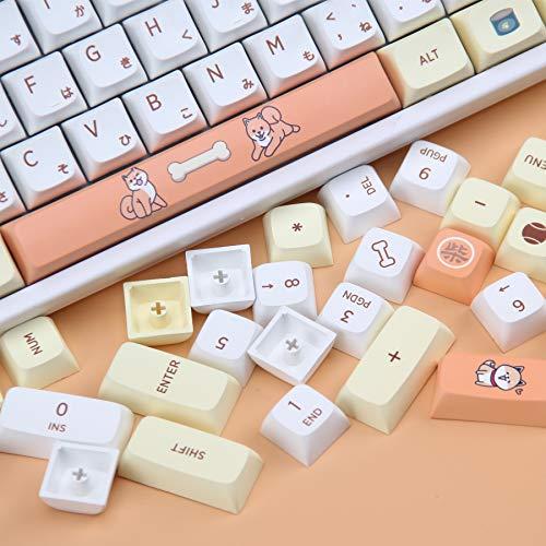 Tokey Keys Set XDA Profile Custom Keycaps PBT Dye Sublimation ANSI Layout Keycaps Set for Gateron Kailh Cherry MX Switches Mechanical Gaming Keyboards (Shiba Inu with Japanese Characters)