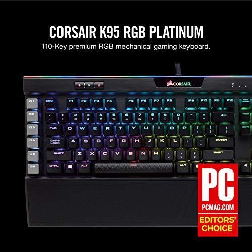 Clavier mécanique de jeu Corsair K95 RGB Platinum - 6x touches macro programmables - Passthrough USB et commandes multimédia - Vitesse Cherry MX la plus rapide - Rétro-éclairage LED RGB - Finition noire