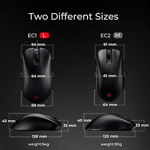 Ratón Ergonómico BenQ Zowie EC1 para Esports | Rendimiento de grado profesional | Sin conductor | FPS Recubrimiento negro mate antideslizante | Tamaño grande