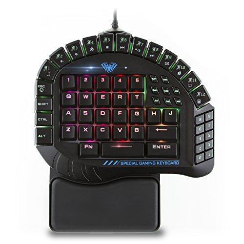 Beastron Aula Excalibur Mechanische Einhand-Gaming-Tastatur, blaue Schalter, per Software anpassbare RGB-Hintergrundbeleuchtung, 8 programmierbare Makro-Tasten und abnehmbare Handgelenkstütze