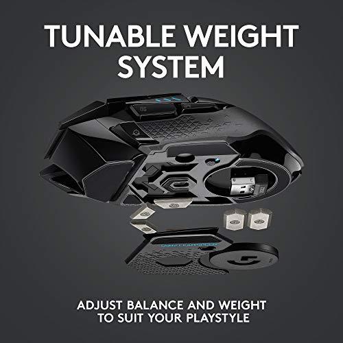 Logitech G502 Lightspeed Kabellose Gaming-Maus mit Hero 25K Sensor, PowerPlay-kompatibel, abstimmbaren Gewichten und Lightsync RGB - Schwarz