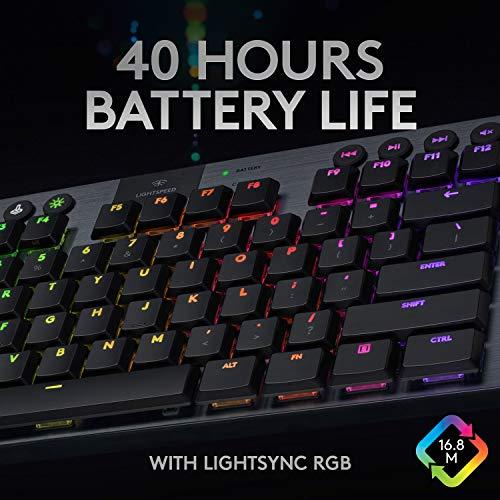 Logitech G915 TKL Tenkeyless Lightspeed Wireless RGB Mechanical Gaming Keyboard, opciones de interruptor de bajo perfil, LIGHTSYNC RGB, soporte inalámbrico avanzado y Bluetooth - Clicky, negro