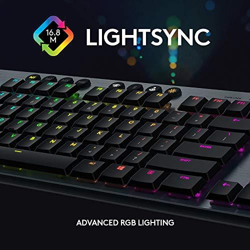 Logitech G815 LIGHTSYNC RGB Mechanical Gaming Keyboard with Low Profile GL Tactile key switch, 5 programmable G-keys,USB Passthrough, dedicated media control - Linear, Black
