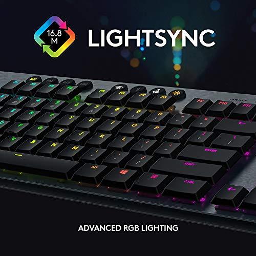 Logitech G815 LIGHTSYNC RGB Teclado mecánico para juegos con interruptor de teclas táctiles GL de perfil bajo, 5 teclas G programables, USB Passthrough, control multimedia dedicado - Lineal, Negro