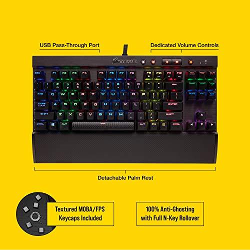 Corsair K65 LUX RGB Kompaktowa klawiatura mechaniczna - USB Passthrough i sterowanie mediami - liniowa i cicha - Cherry MX Red - podświetlenie LED RGB
