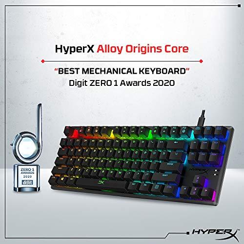 HyperX Alloy Origins Core - mechaniczna klawiatura do gier bez klawiszy, programowe dostosowanie oświetlenia i makr, kompaktowa obudowa, podświetlenie LED RGB, liniowe przełączniki HyperX Red