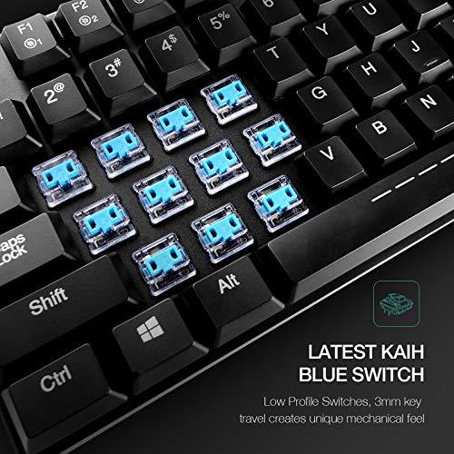 Teclado mecánico HAVIT Backlit Wired Gaming Keyboard Extra-Thin & Light, Kailh Latest Low Profile Blue Switches, 87 Keys N-Key Rollover (Black)