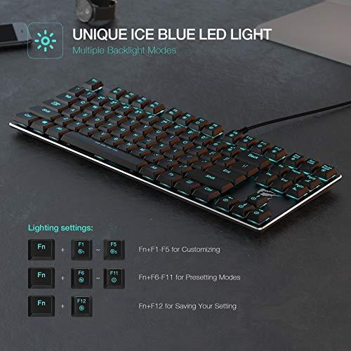 Teclado mecánico HAVIT Backlit Wired Gaming Keyboard Extra-Thin & Light, Kailh Latest Low Profile Blue Switches, 87 Keys N-Key Rollover (Black)