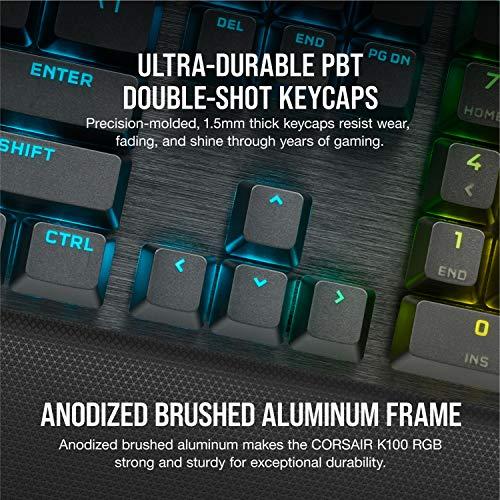 Teclado mecánico para juegos Corsair K100 RGB - Teclas CHERRY MX SPEED RGB Silver - Tecnología AXON Hyper-Processing para un rendimiento 4 veces más rápido - LightEdge RGB de 44 zonas - Tapas de teclado PBT Double-Shot
